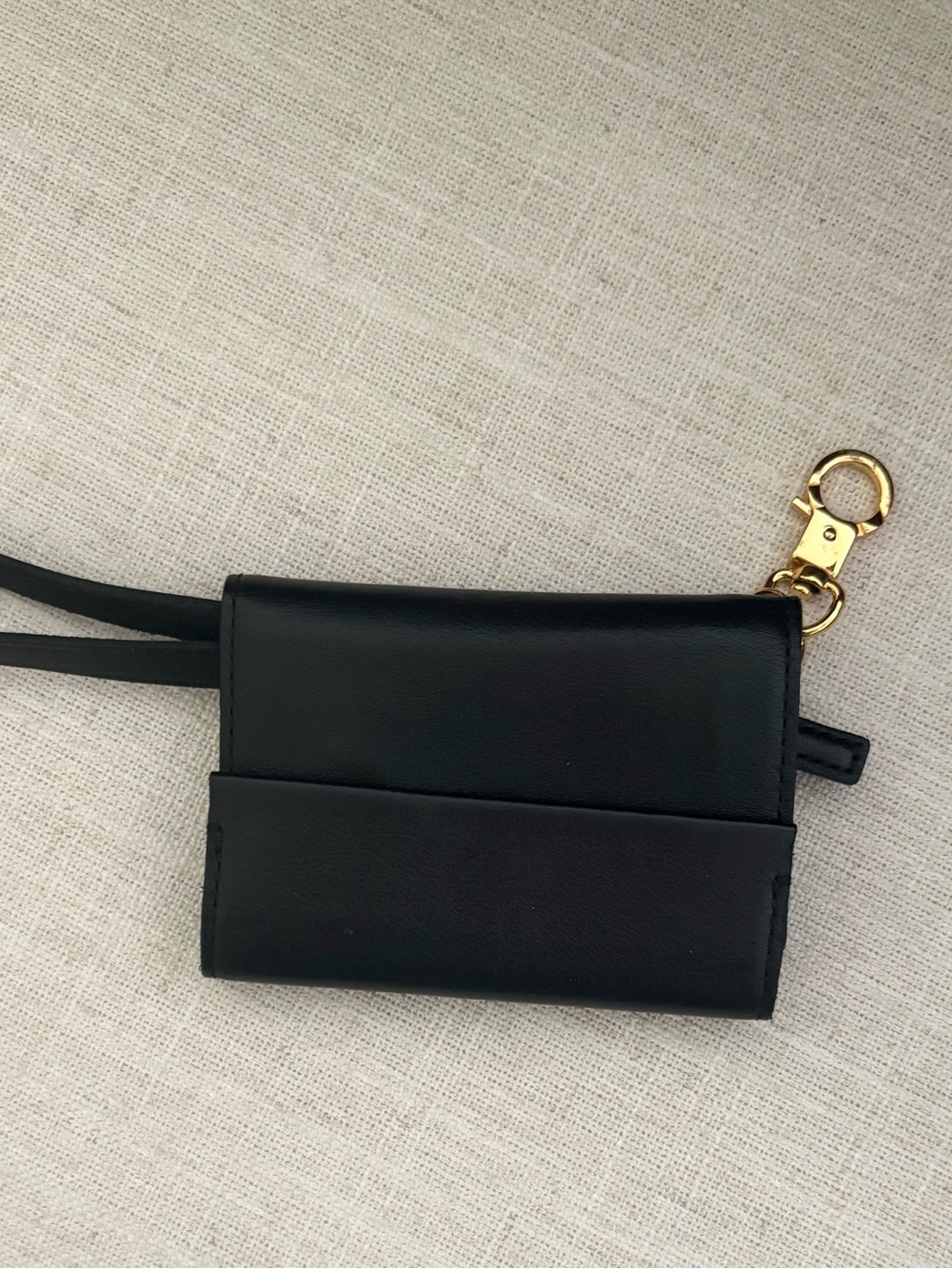Madewell Black Leather Card & Key Holder with Gold Hardware